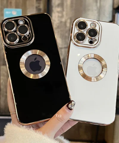 Étui de luxe doré pour iPhone avec film protecteur pour objectif de caméra