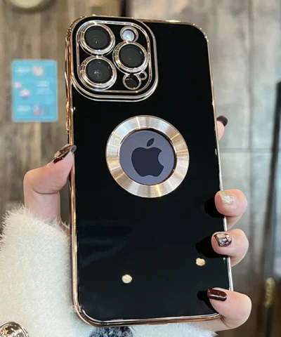 Étui de luxe doré pour iPhone avec film protecteur pour objectif de caméra